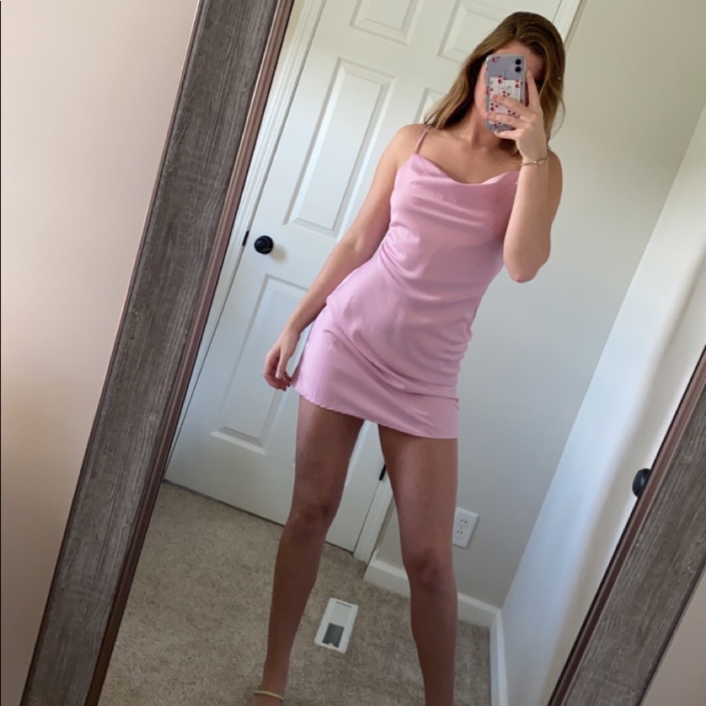 Size 4 Urban Outfitters Pink Cowl Neck Silk Dress